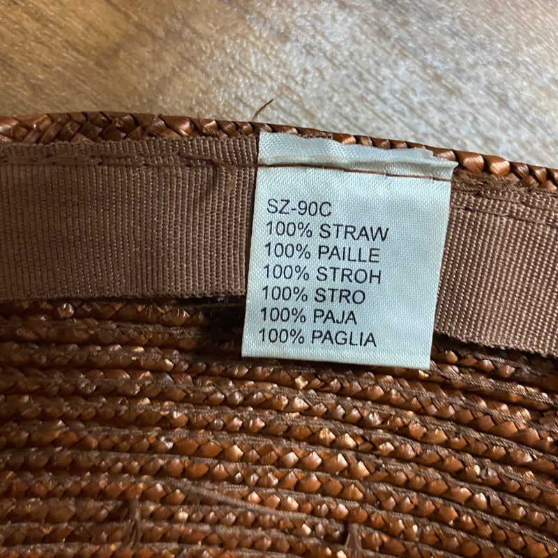 Brauner Vintage Strohut für Damen mit großem Schirm, Gr.57