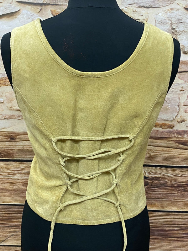 Vintage Trachtenmieder aus Echtleder – Größe 40 – Distler-Senffarben