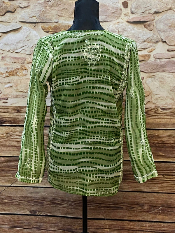 Vintage-Bluse in Grün mit Stickereien, Gr.M
