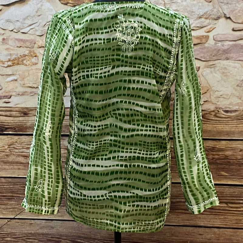 Vintage-Bluse in Grün mit Stickereien, Gr.M