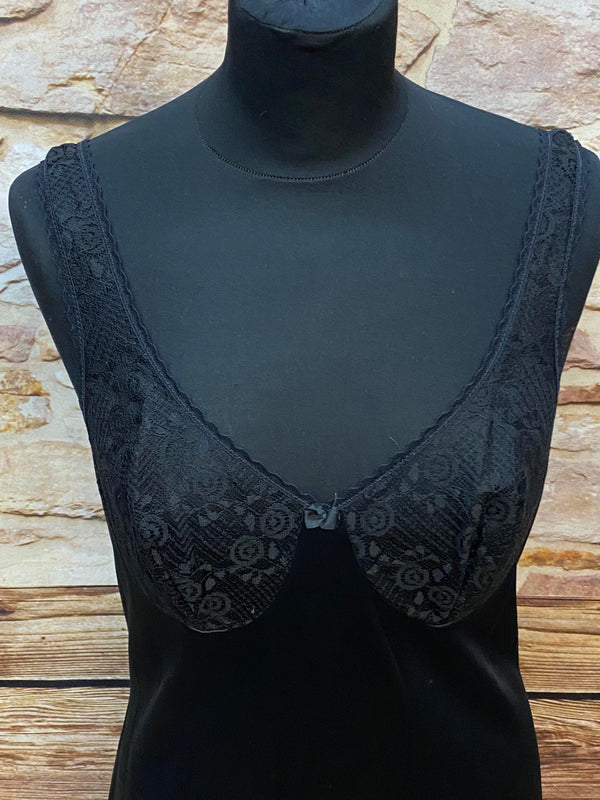 Vintage-Unterkleid mit Spitze – Klassisch Schwarz, Gr.38