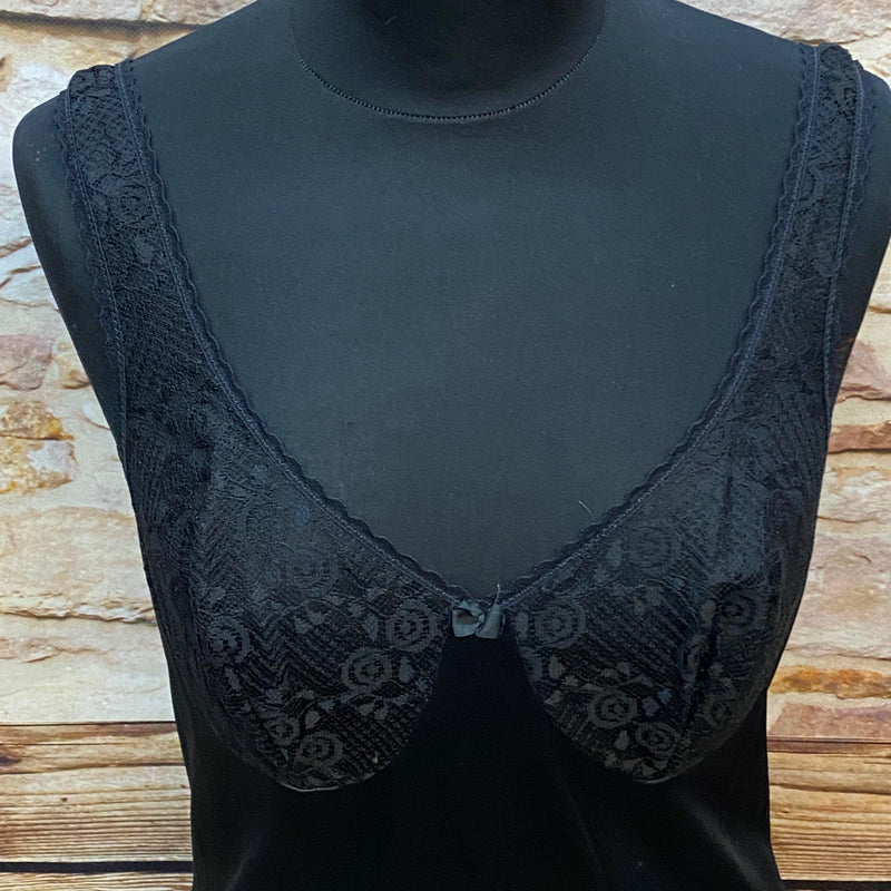 Vintage-Unterkleid mit Spitze – Klassisch Schwarz, Gr.38