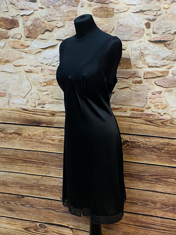Vintage-Unterkleid mit Spitze – Klassisch Schwarz, Gr.38