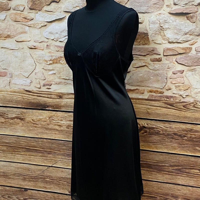 Vintage-Unterkleid mit Spitze – Klassisch Schwarz, Gr.38