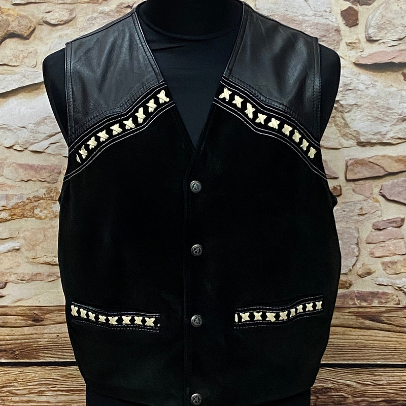Schwarze Vintage Wildlederweste Weste Herren Gr.L