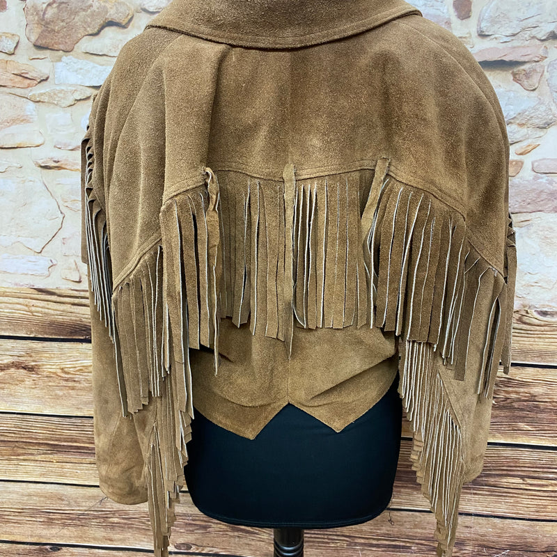 Kurze Vintage Wildlederjacke mit Fransen Damen, Gr. 36 in braun