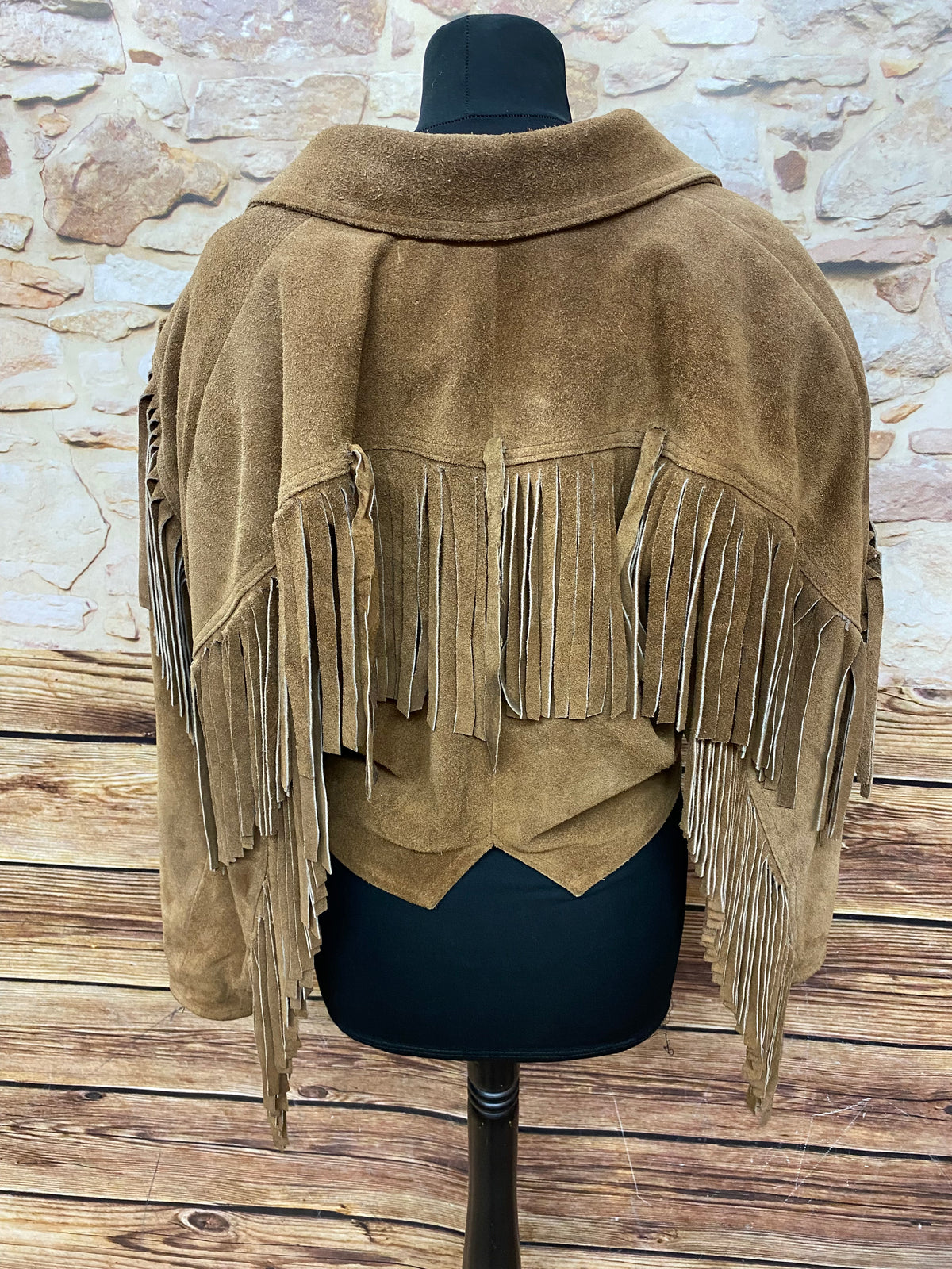 Veste courte vintage en daim à franges pour femme, taille. 36 en marron