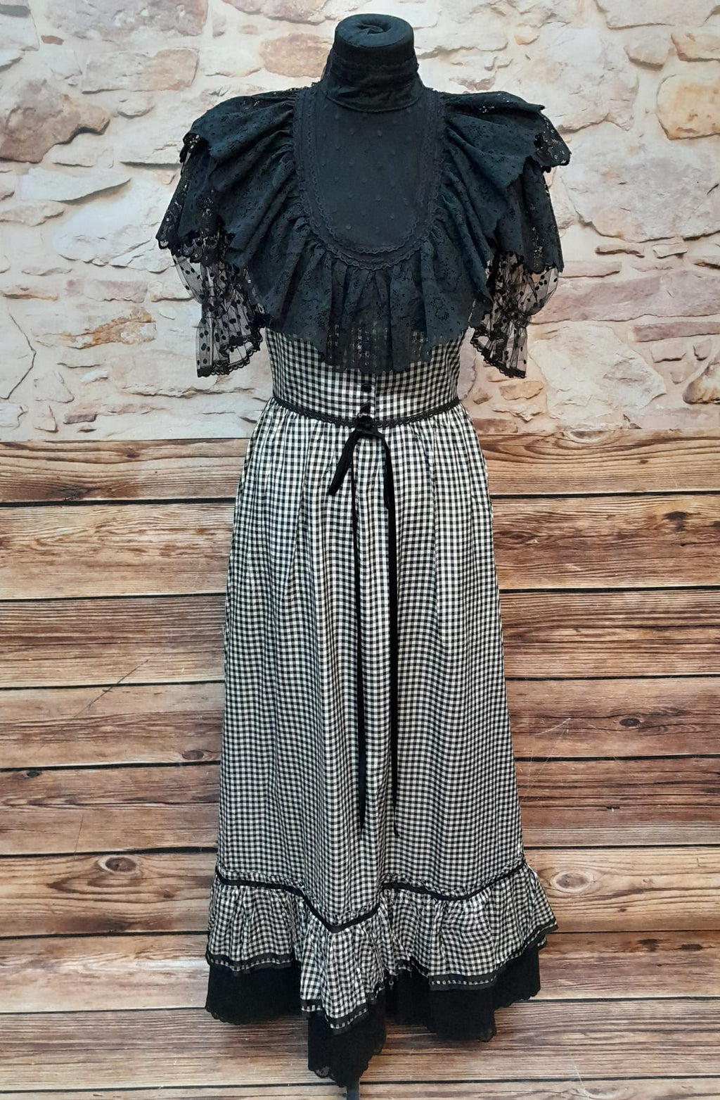 Vintage Schwarz-Weiß Kariertes Kleid Gr.34