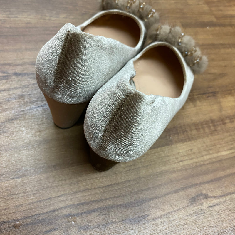Vintage Damen Schuh mit Fell-Puschel, Pumps Gr.39 in beige