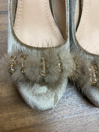 Vintage Damen Schuh mit Fell-Puschel, Pumps Gr.39 in beige