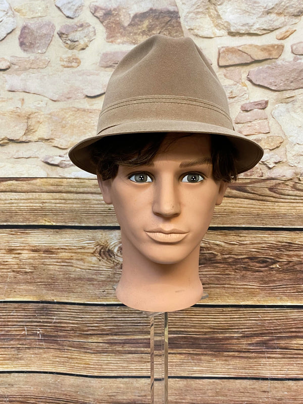 „Wegener Herren Hut Größe 57 in Beige, klassischer Vintage Hut für Herren mit schmaler Krempe“
