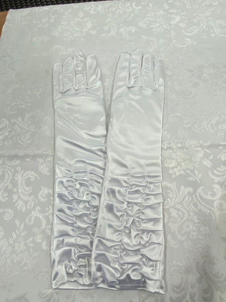 Weiße Charleston Handschuhe mit Raffung – Glad Rags Kostümverkauf