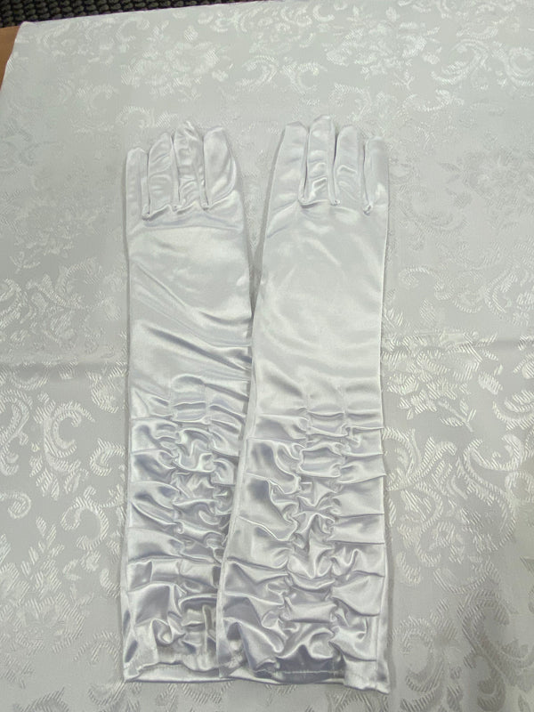 „Weiße lange Charleston Handschuhe im Satin-Look mit Raffung für 20er-Jahre-Outfits“