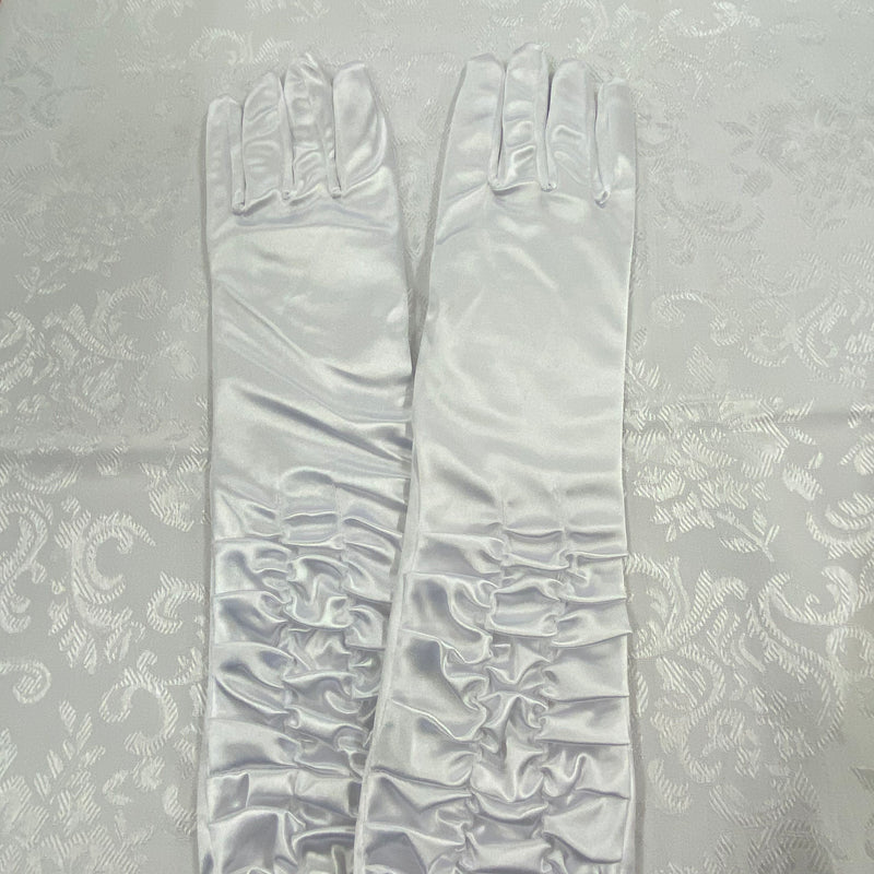 „Weiße lange Charleston Handschuhe im Satin-Look mit Raffung für 20er-Jahre-Outfits“