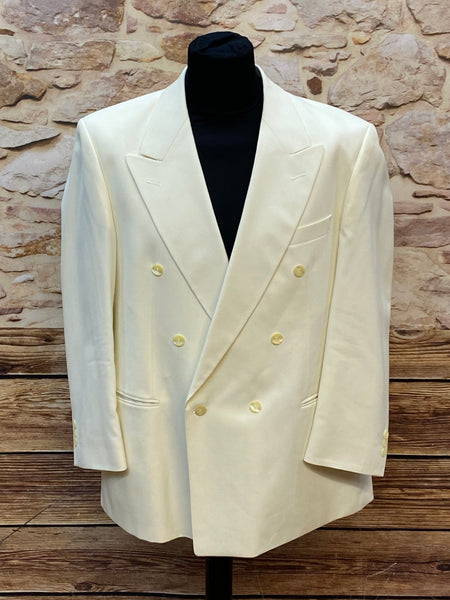 „Wilvorst Vintage Dinnerjacke cremeweiß Gr. 26, Doppelreiher mit Spitzrevers“