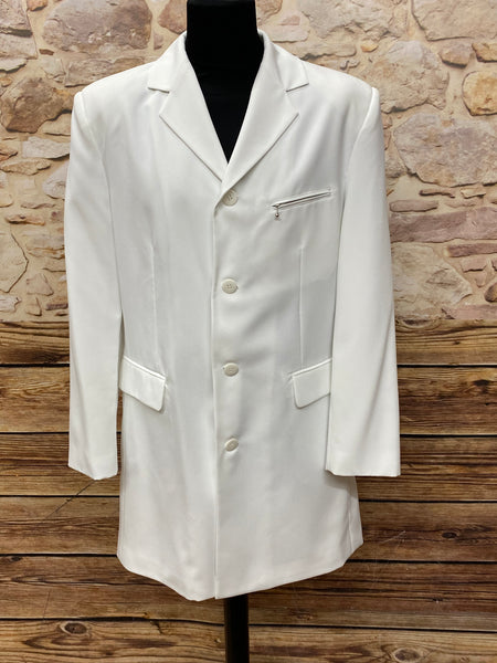 Weißes Longjackett Woolpacker Casual Collection, Größe 50, Vorderansicht auf Büste.