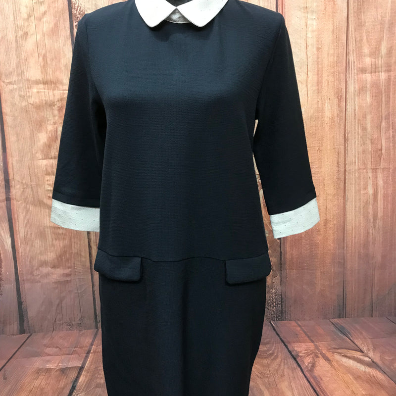 Vintage Kleid im 20er Jahre Stil, dunkelblaues Kleid Gr.M, mit Bubikragen und tiefer Taillie