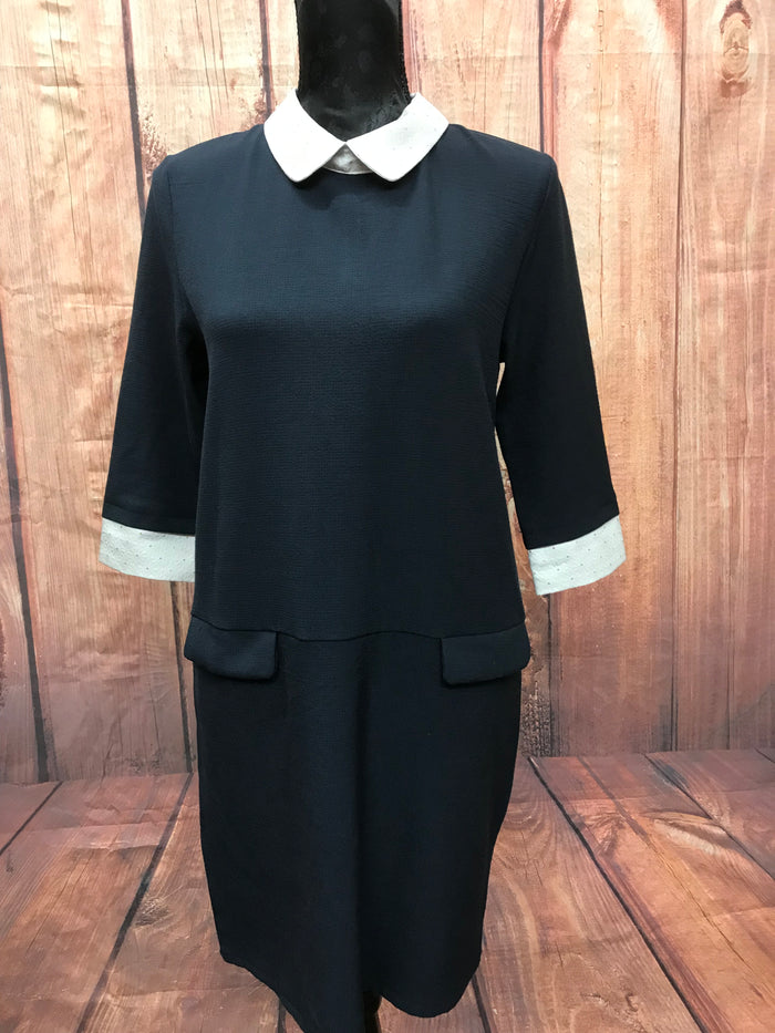 Vintage Kleid im 20er Jahre Stil, dunkelblaues Kleid Gr.M, mit Bubikragen und tiefer Taillie