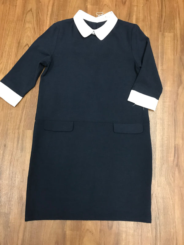 Vintage Kleid im 20er Jahre Stil, dunkelblaues Kleid Gr.M, mit Bubikragen und tiefer Taillie
