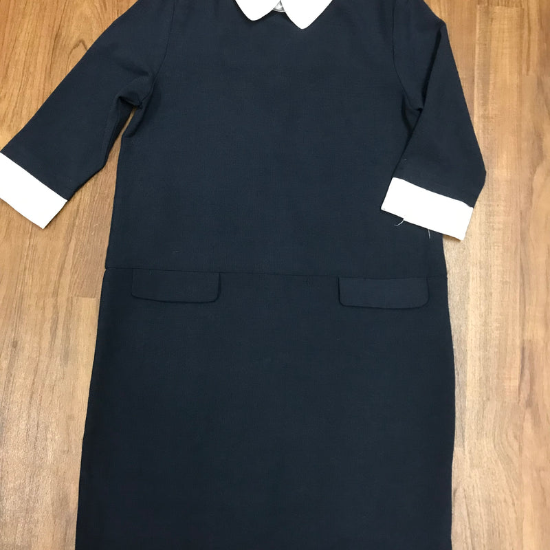 Vintage Kleid im 20er Jahre Stil, dunkelblaues Kleid Gr.M, mit Bubikragen und tiefer Taillie