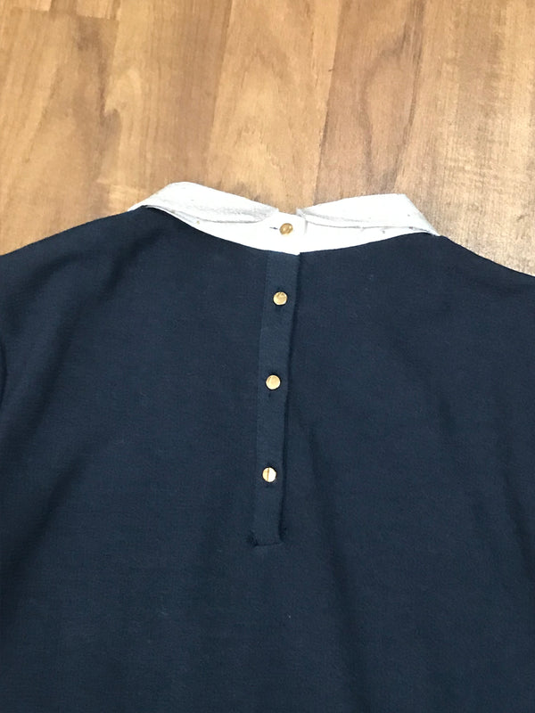 Vintage Kleid im 60er Jahre Stil, dunkelblaues Kleid Gr.44 , mit Bubikragen und tiefer Taillie