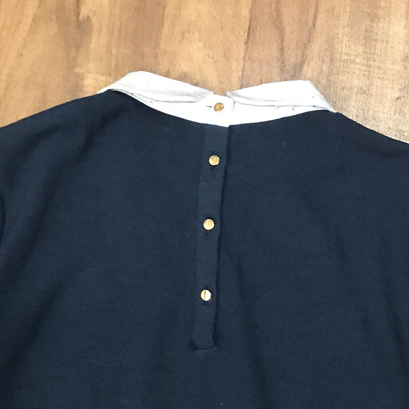 Vintage Kleid im 60er Jahre Stil, dunkelblaues Kleid Gr.44 , mit Bubikragen und tiefer Taillie