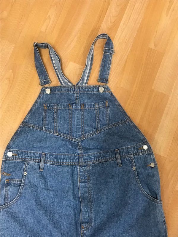 „70er Vintage Latzhose Damen blau aus Denim mit verstellbaren Trägern“