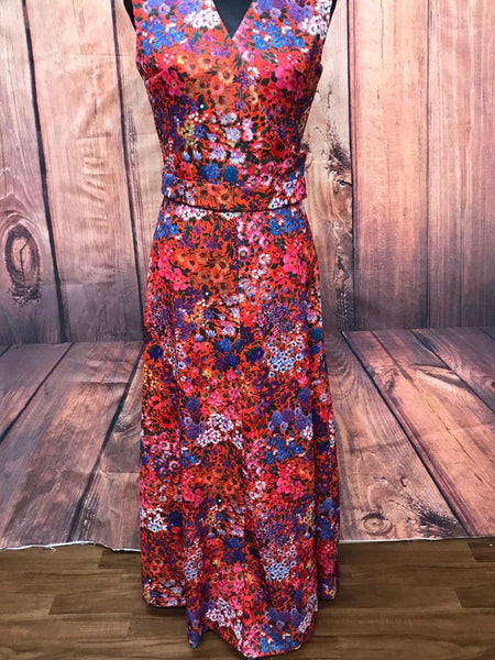 70er True Vintage Rock mit Bluse, Original 70er Jahre Rock mit Oberteil Gr.34 Vintage Unikat mit buntem Blumenmuster