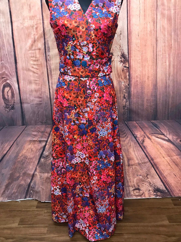 70er True Vintage Rock mit Bluse, Original 70er Jahre Rock mit Oberteil Gr.34 Vintage Unikat mit buntem Blumenmuster