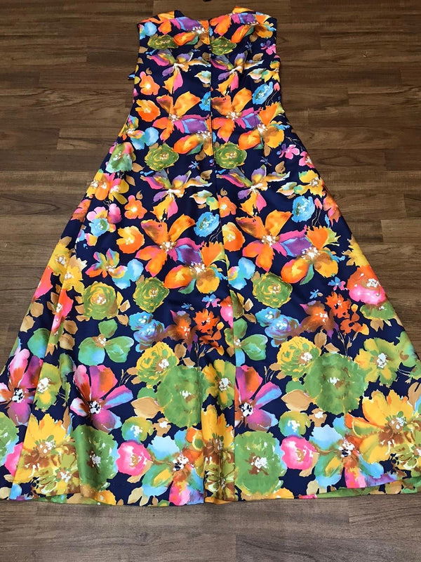 70er Jahre Maxikleid Gr.40 Vintage mit großen bunten Blumenmuster