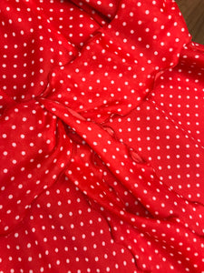 Langes Vintage 70er Jahre Maxi-Kleid Gr.36 in der Farbe rot mit weißen Pünktchen