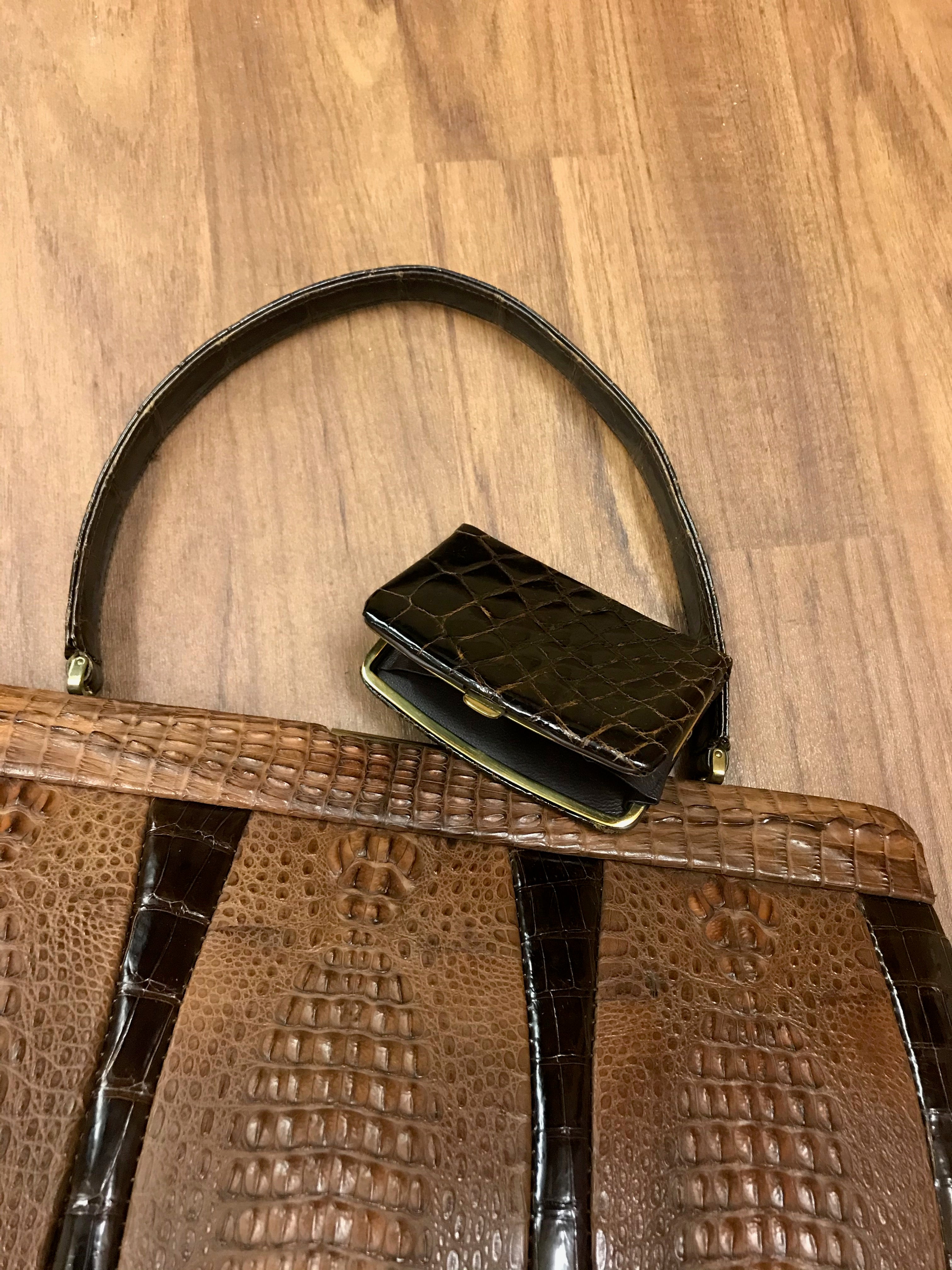 Lederhandtasche Vintage Krokodilleder Handtasche Vintage mit Portemonnaie