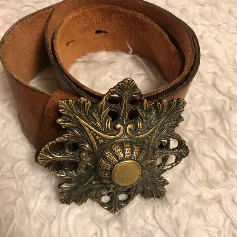 Antiker brauner Ledergürtel große Schnalle Vintage