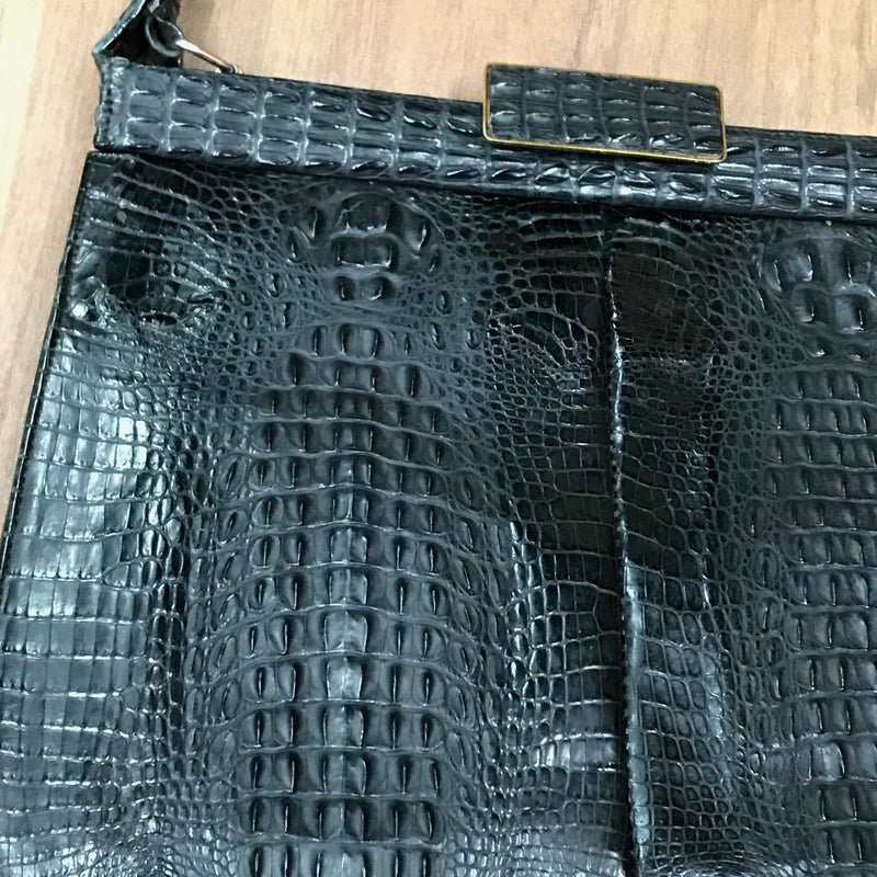 Krokotasche Echtleder schwarz
