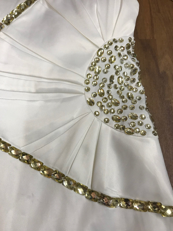 Vintage 20er Jahre Charleston Kleid – Gr. 38, Weiß-Gold, 3-teilig