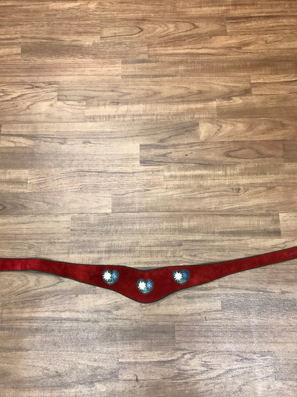 Roter Trachtengürtel mit Edelweiß-Applikationen – Damen | 85–95 cm | Mit grünem Rand