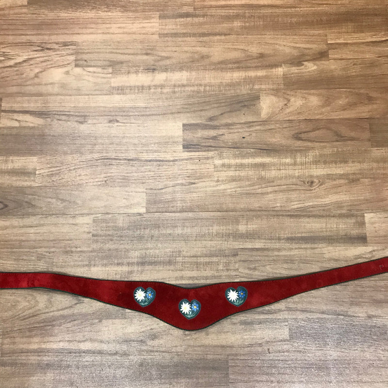 Roter Trachtengürtel mit Edelweiß-Applikationen – Damen | 85–95 cm | Mit grünem Rand