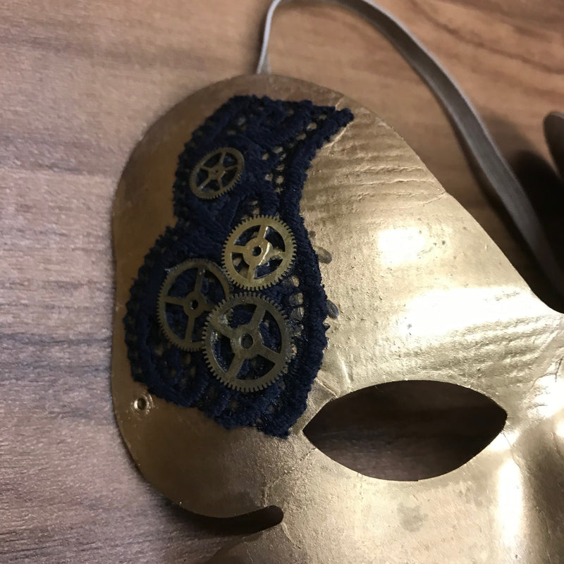 Steampunk Maske mit Zahnrädern, goldfarbend