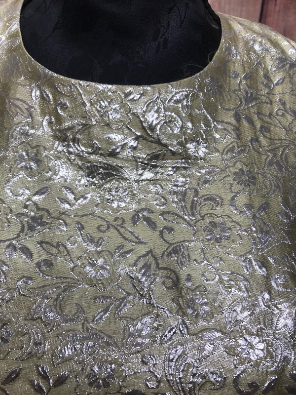 Vintage Kleid – Gr. 38, Gold mit Jacquard-Muster, ca. 1970er