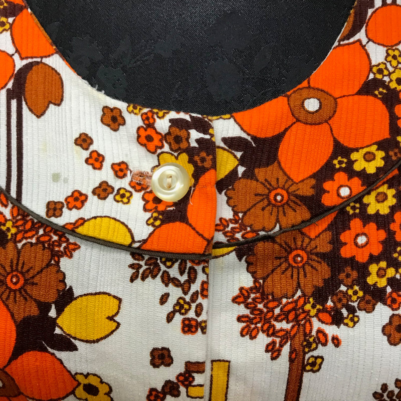 Vintage Kleid – 70er Jahre, Gr. 42, Orange-Braun geblümt (SALE)