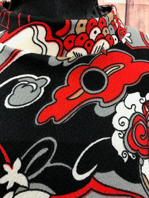 Vintage Kleid – Gr. 46, Rot/Schwarz/Weiß, Unikat, 70er Jahre