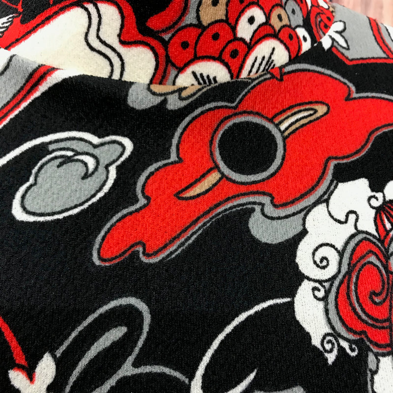 Vintage Kleid – Gr. 46, Rot/Schwarz/Weiß, Unikat, 70er Jahre