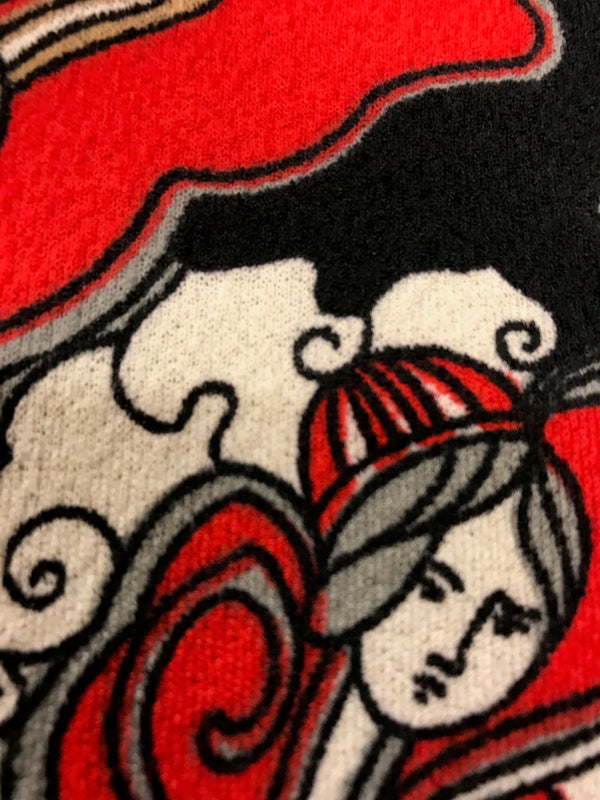 Vintage Kleid – Gr. 46, Rot/Schwarz/Weiß, Unikat, 70er Jahre