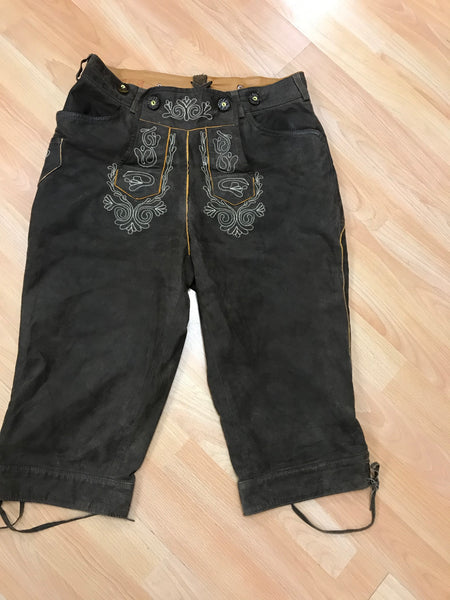 Herren-Kniebundlederhose dunkelbraun von JCC – Vintage, Echtleder, Bundweite 43 cm, made in Germany