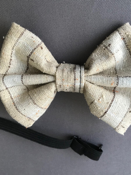 Vintage Fliege beige mit Streifen, handgemacht, 12x8 cm, verstellbar.