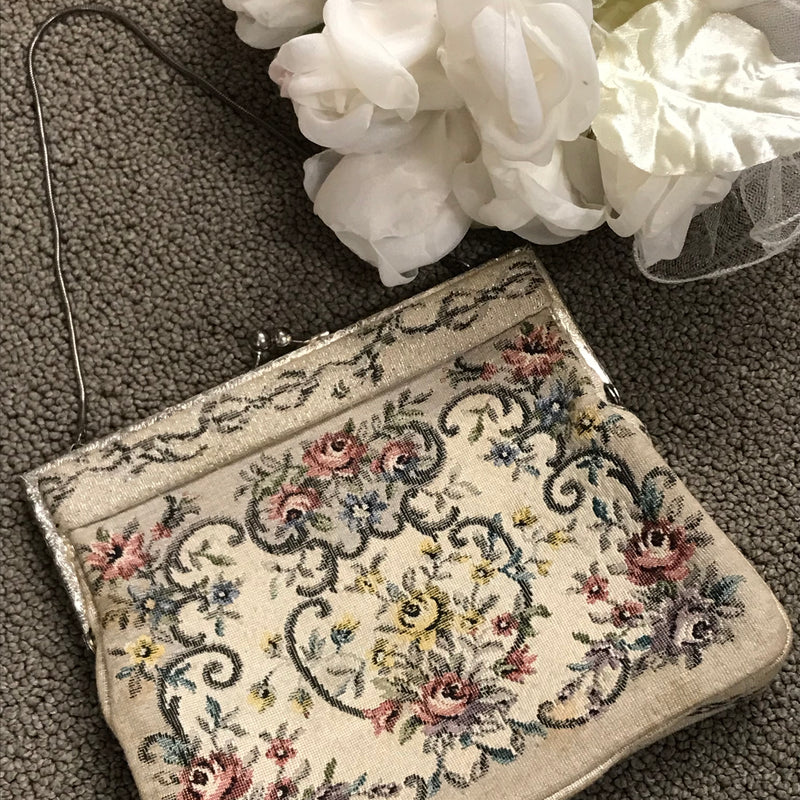 Antike Vintage Gobelin Handtasche, Florales Design