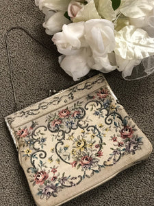 Antike Vintage Gobelin Handtasche, Florales Design