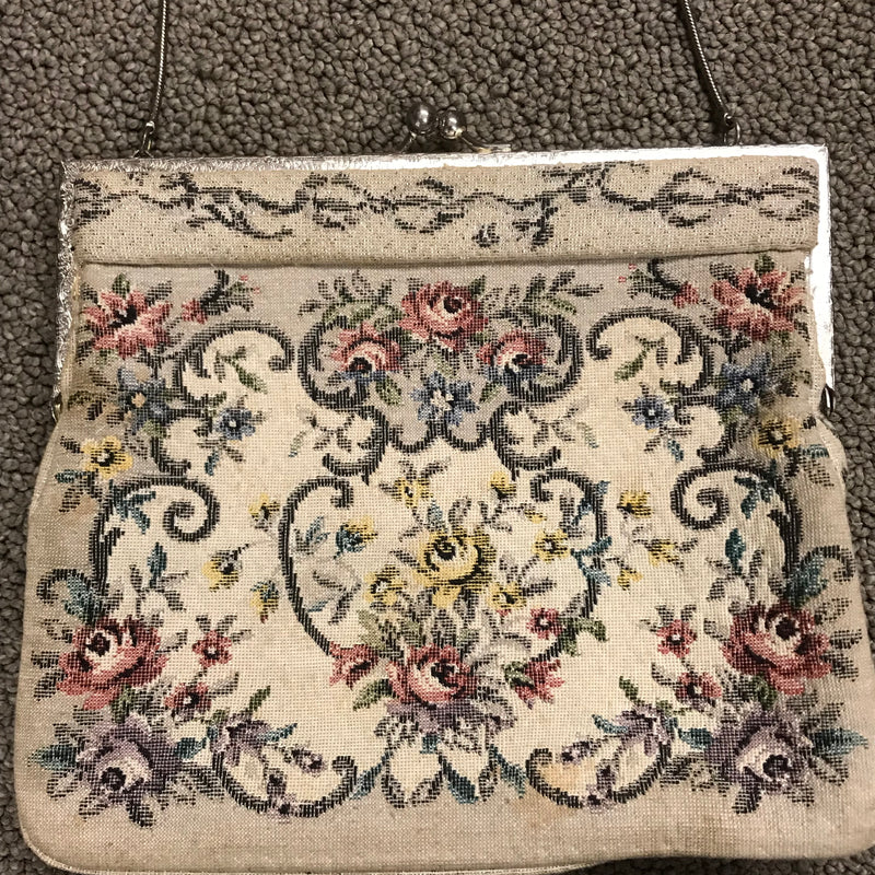 Antik Floral  Creme Gobelin Abendtasche