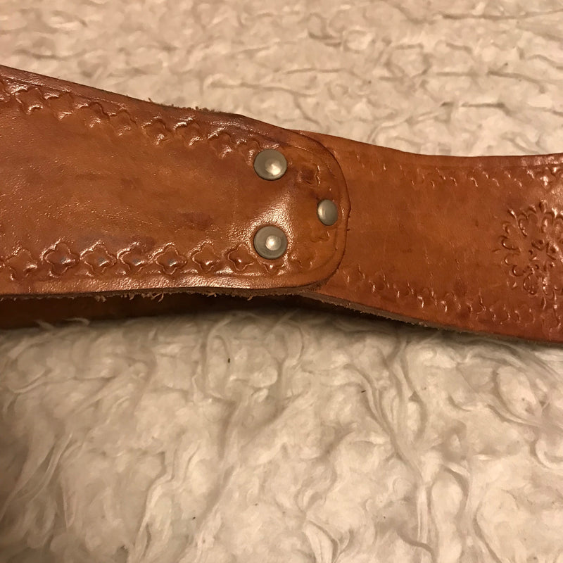 Antiker brauner Damen Ledergürtel gestanzt, Vintage Miedergürtel