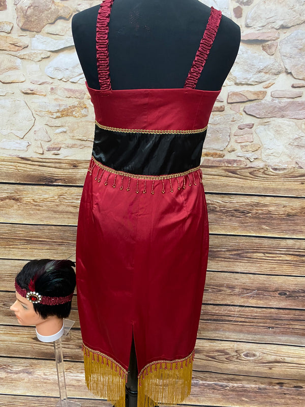 20er Jahre Kleid, Damen-Kostüm rot, Pailletten und Fransen Gr.36  Unikat